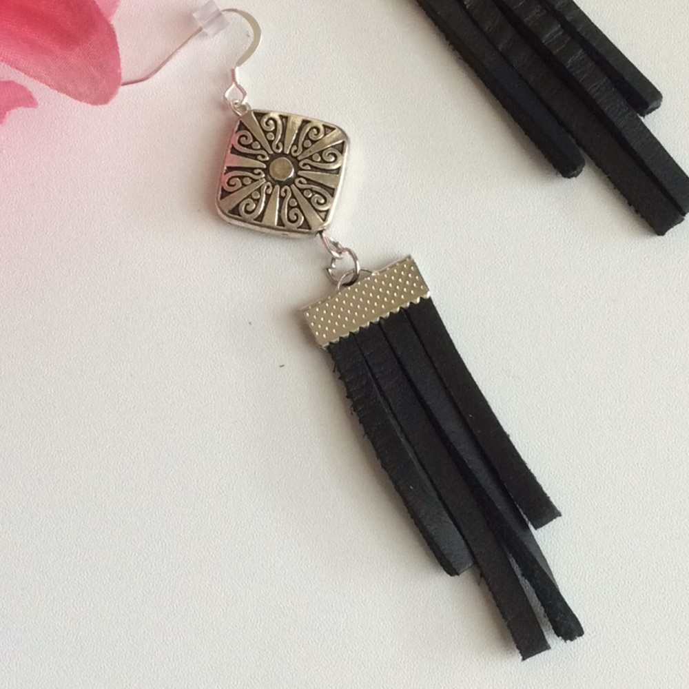 925 SS Leather Tassel Earrings
